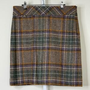 Bundle 2 Vintage LLBean Skirt 12P Brown Blue‎ Plaid Wool Lined Pencil Career 90s